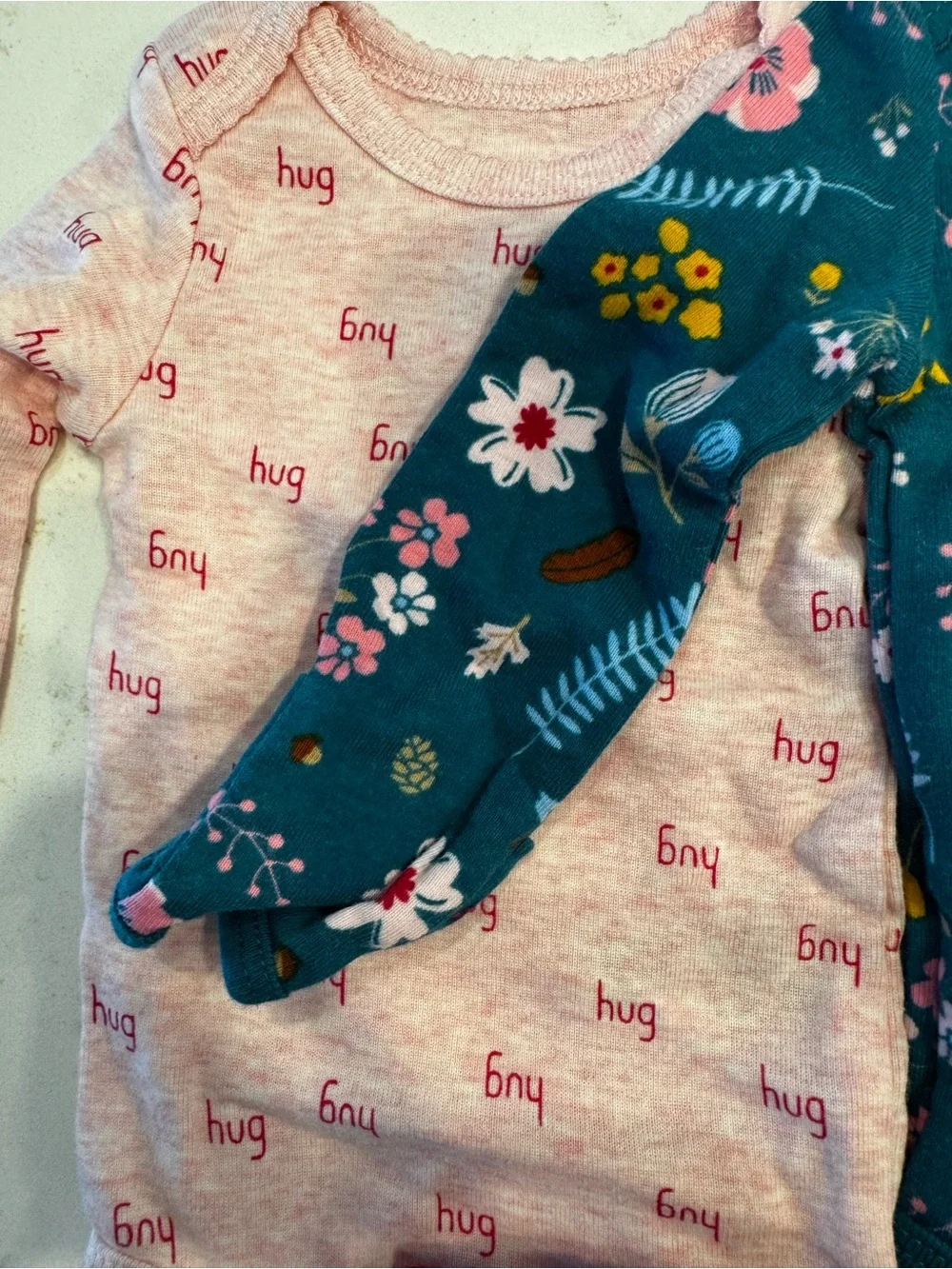 5pc Baby Girl 0-3M Bundle Floral Bodysuits Pants Pink Love You More